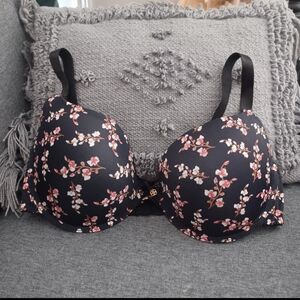 Daisy Fuentes black floral underwire bra wmns sz 38DDD
